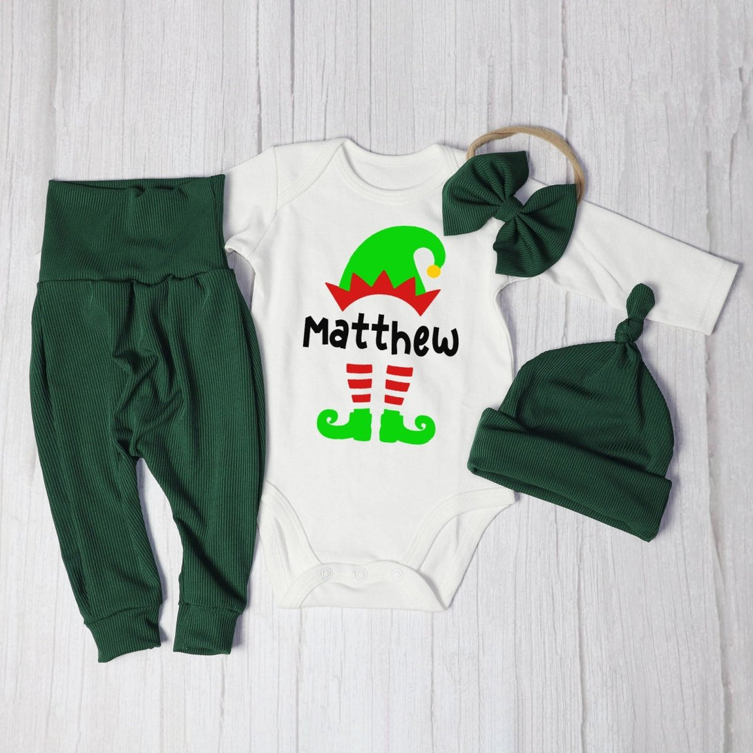 Personalized Christmas Elf Baby Onesie and Long Pants Set | Custom Elf Squad Onesie Bodysuit - BabiChic