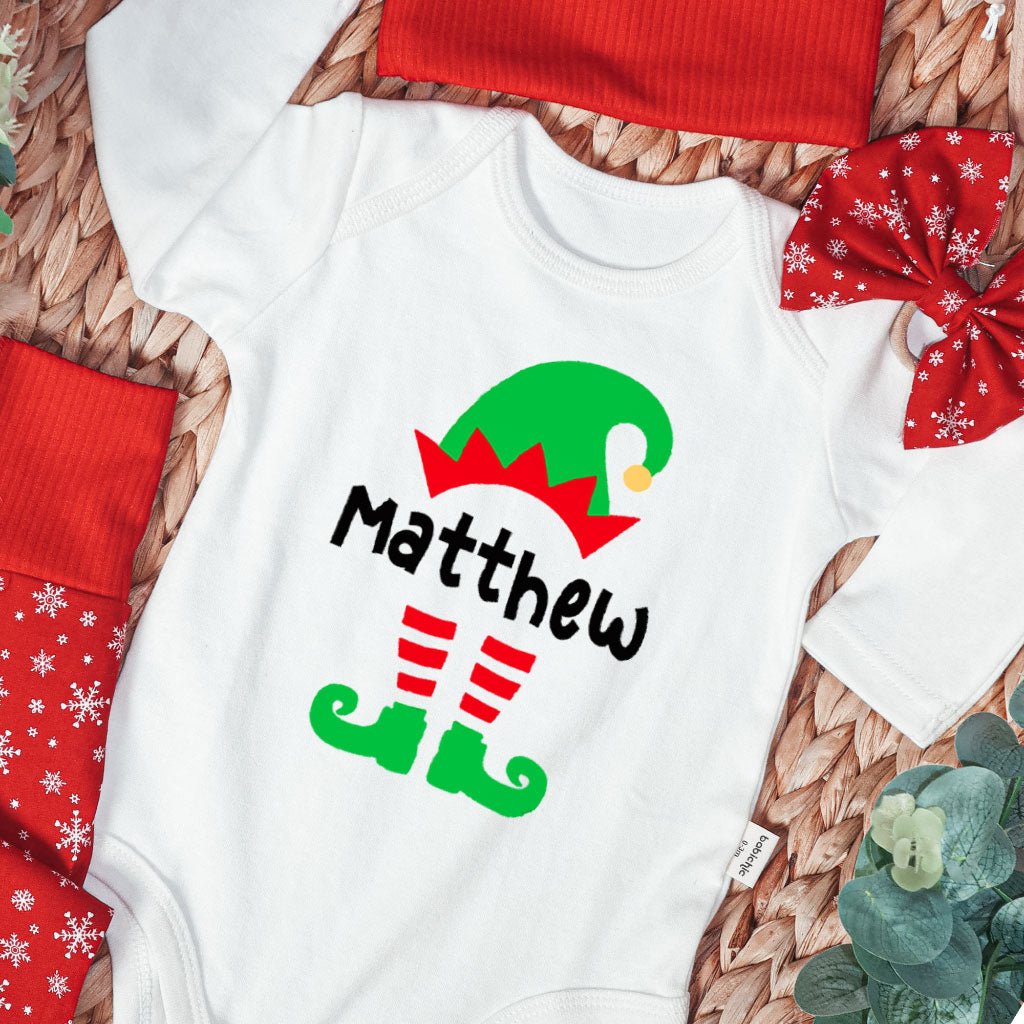 Personalized Christmas Elf Baby Onesie and Red Long Pants Set | Custom Elf Squad Onesie Bodysuit - BabiChic