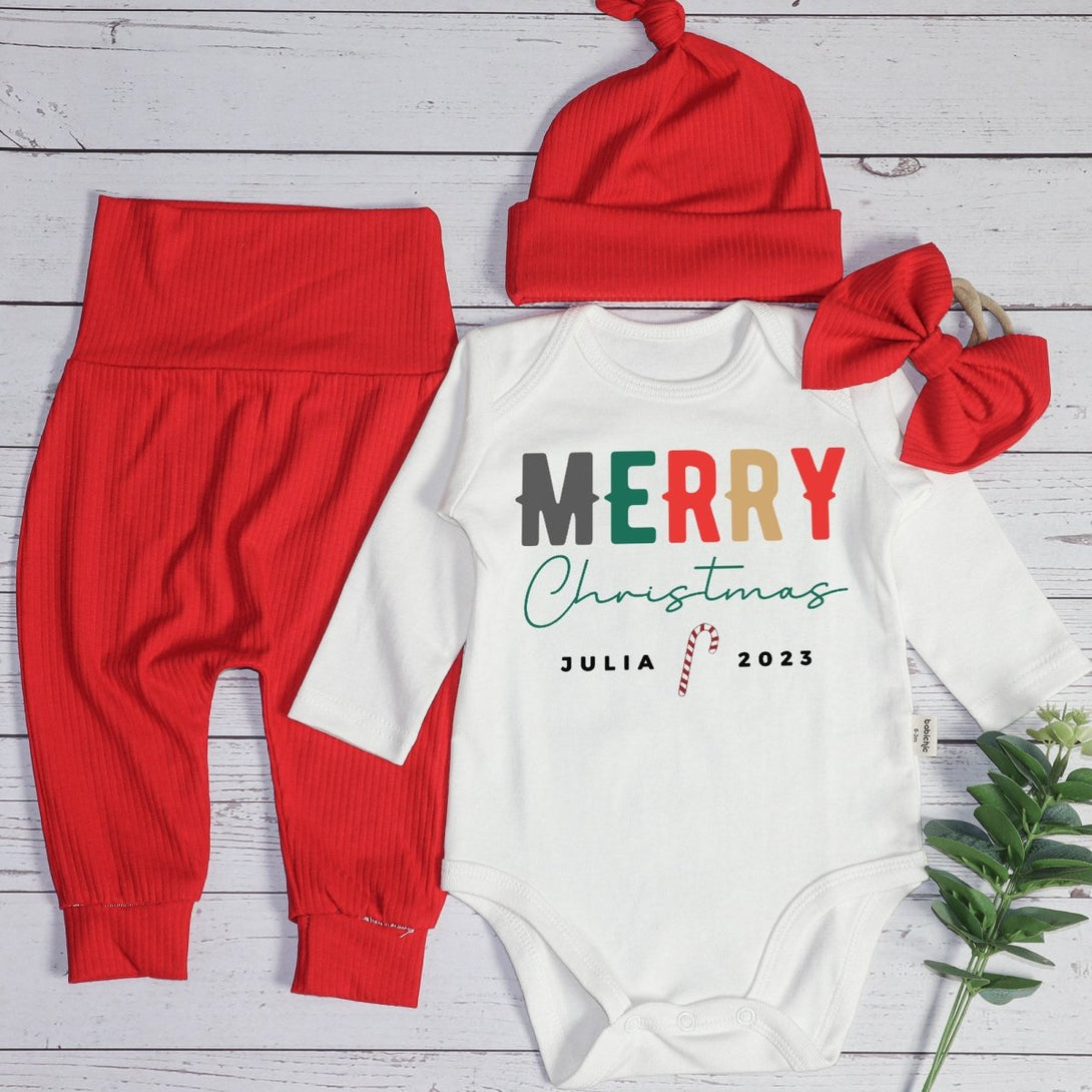 Personalized Christmas Merry Christmas Shitter's Full Baby Onesie and Long Pants Set | Baby's First Christmas Bodysuit - BabiChic