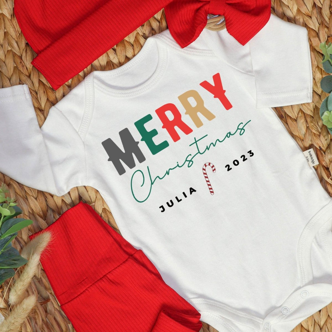 Personalized Christmas Merry Christmas Shitter's Full Baby Onesie and Long Pants Set | Baby's First Christmas Bodysuit - BabiChic