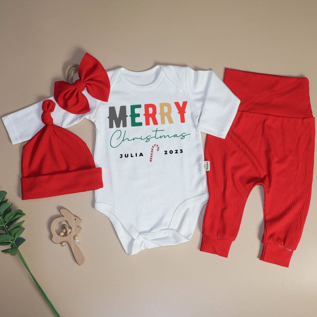 Personalized Christmas Merry Christmas Shitter's Full Baby Onesie and Long Pants Set | Baby's First Christmas Bodysuit - BabiChic