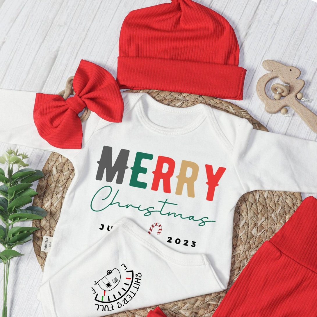 Personalized Christmas Merry Christmas Shitter's Full Baby Onesie and Long Pants Set | Baby's First Christmas Bodysuit - BabiChic