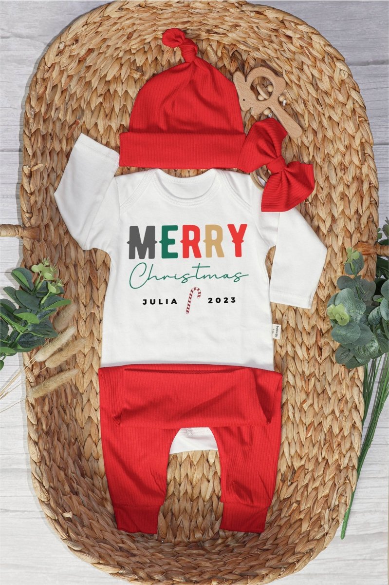 Personalized Christmas Merry Christmas Shitter's Full Baby Onesie and Long Pants Set | Baby's First Christmas Bodysuit - BabiChic