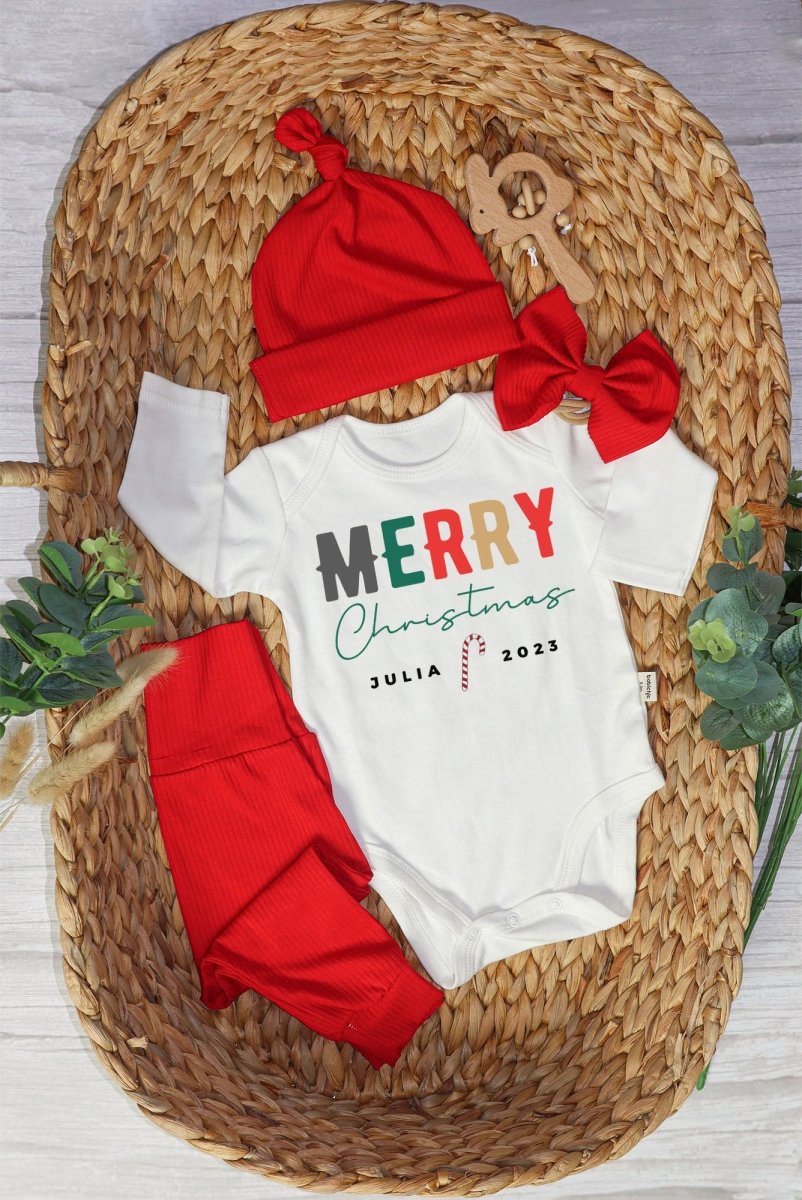 Personalized Christmas Merry Christmas Shitter's Full Baby Onesie and Long Pants Set | Baby's First Christmas Bodysuit - BabiChic