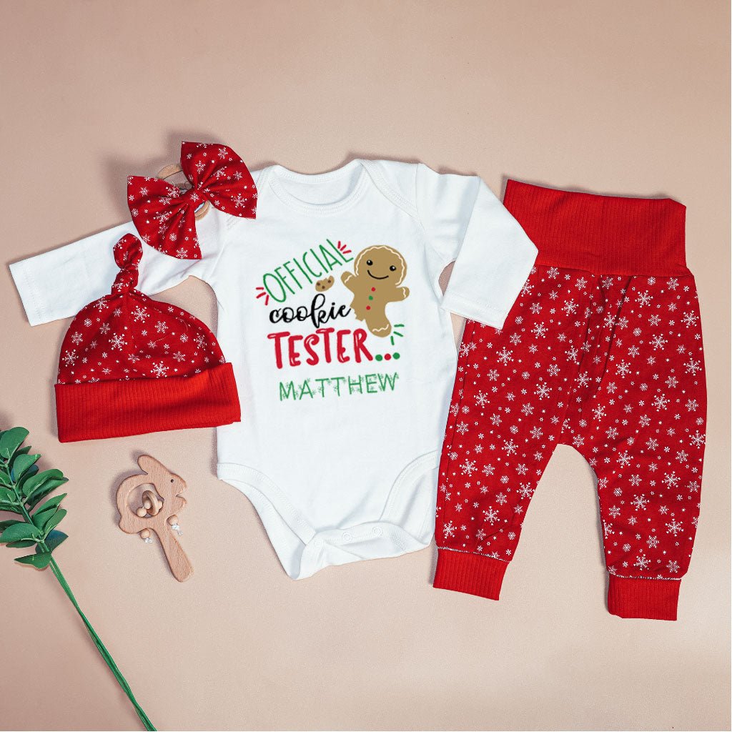 Personalized Christmas Neutral Baby Onesies and Long Pants Set | Gingerbread Cookies My First Christmas Baby Name | Newborn Xmas Outfit - BabiChic