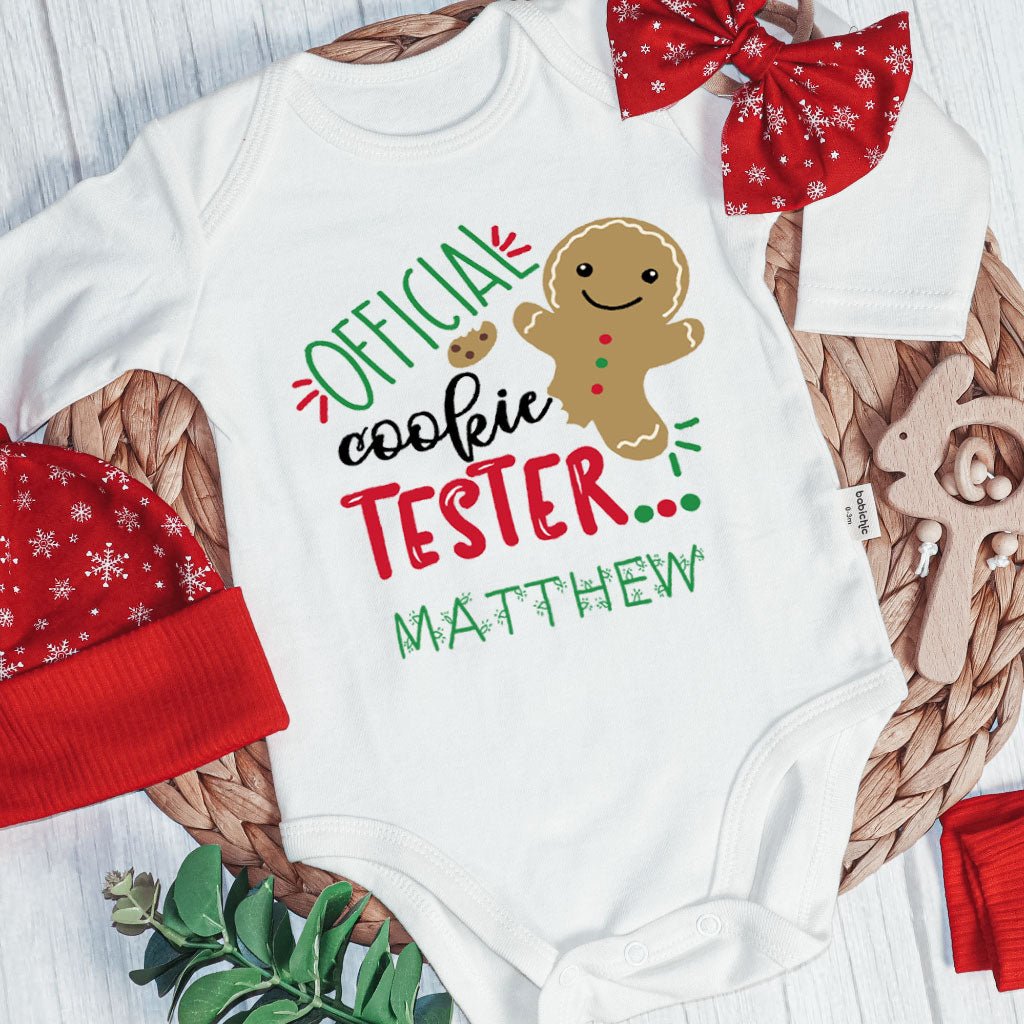 Personalized Christmas Neutral Baby Onesies and Long Pants Set | Gingerbread Cookies My First Christmas Baby Name | Newborn Xmas Outfit - BabiChic