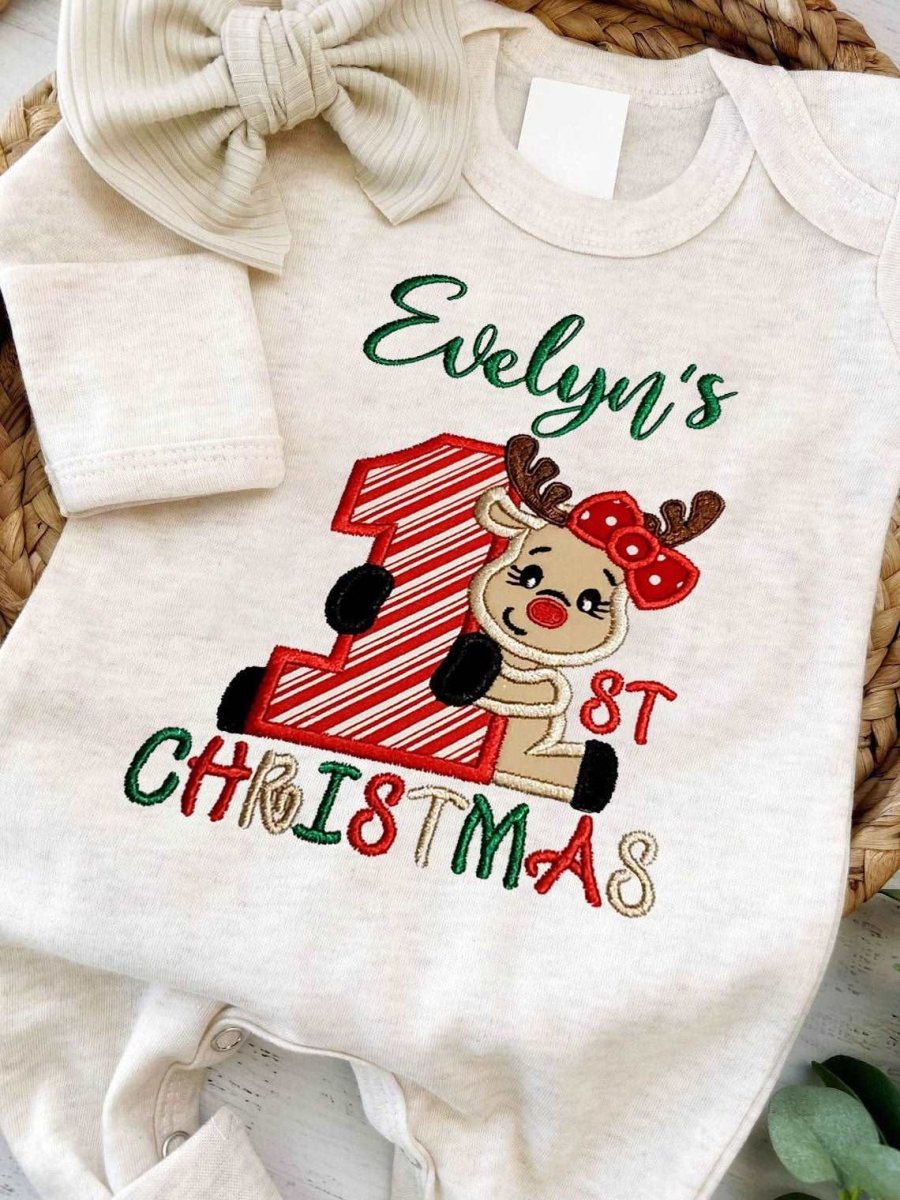 Personalized Embroidered Baby Winter Romper Onesies My First 1st Christmas, Custom Infant, Baby Shower Gift - BabiChic