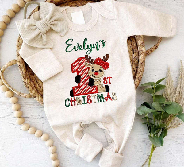 Personalized Embroidered Baby Winter Romper Onesies My First 1st Christmas, Custom Infant, Baby Shower Gift - BabiChic