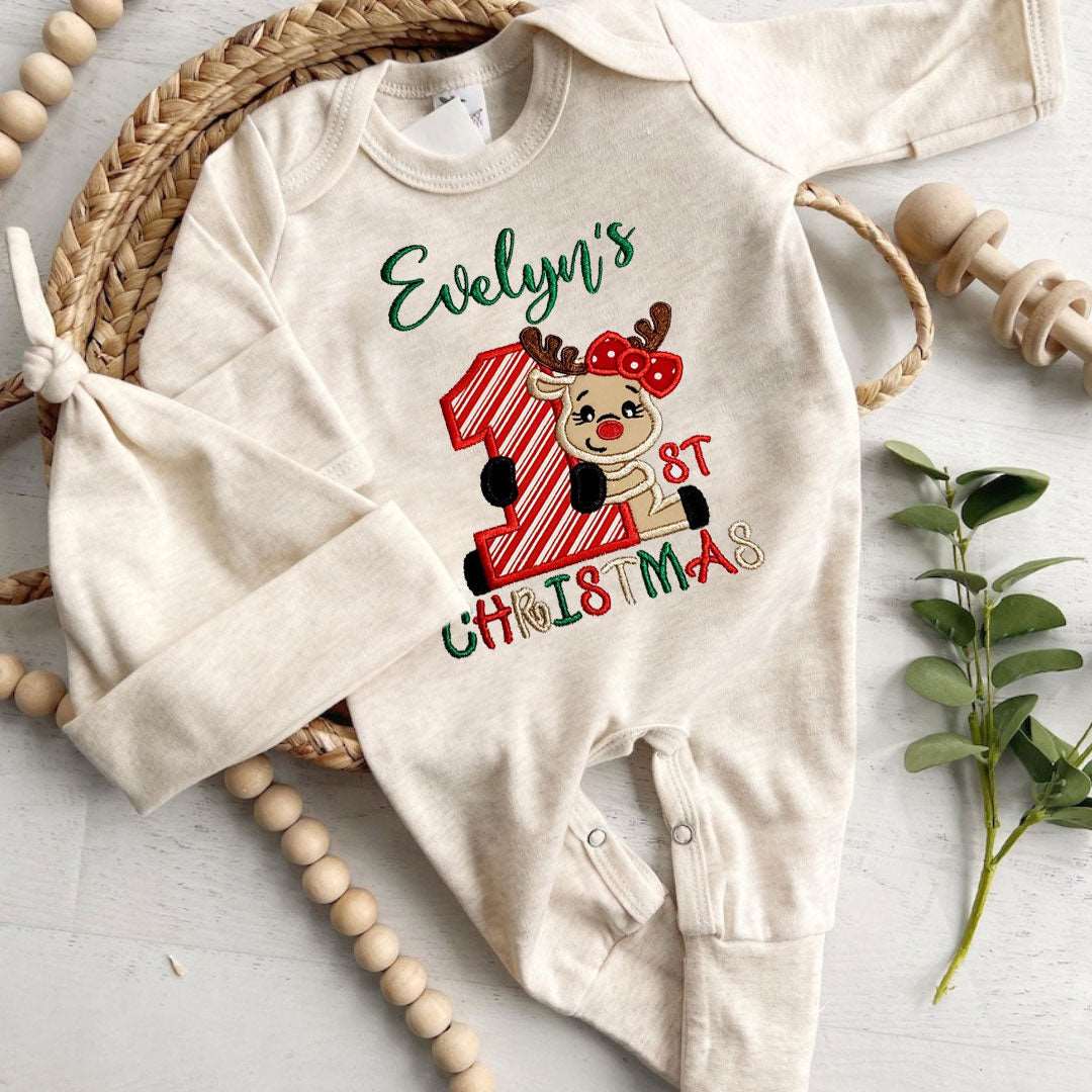 Personalized Embroidered Baby Winter Romper Onesies My First 1st Christmas, Custom Infant, Baby Shower Gift - BabiChic