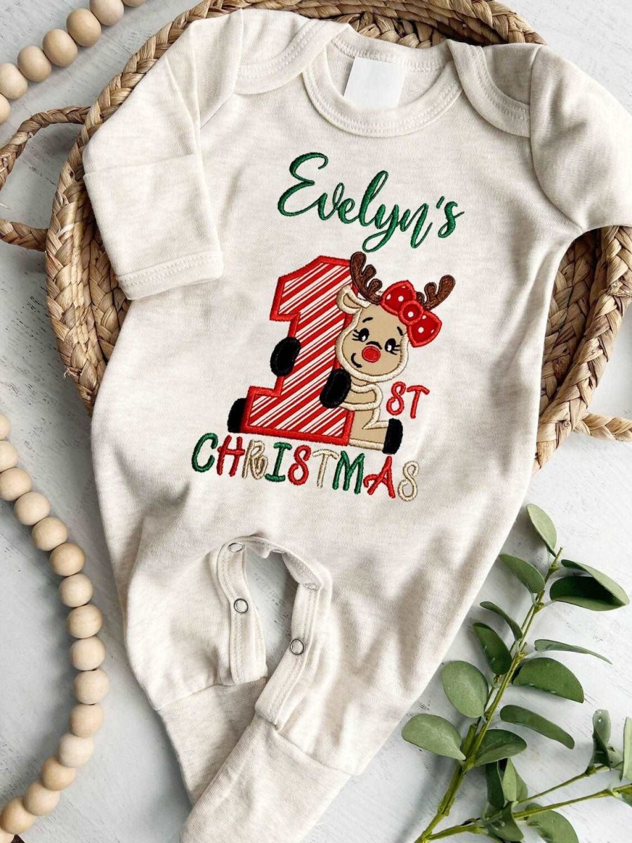 Personalized Embroidered Baby Winter Romper Onesies My First 1st Christmas, Custom Infant, Baby Shower Gift - BabiChic