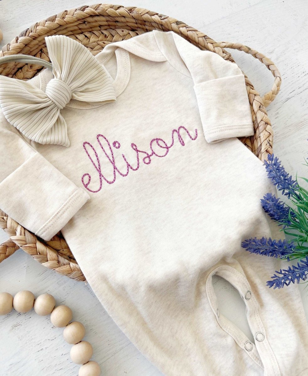 Personalized Embroidered Name Baby Winter Romper Boy Girl Twin Going Home Outfits, Twin Baby Outfit, Baby Shower Gift - BabiChic