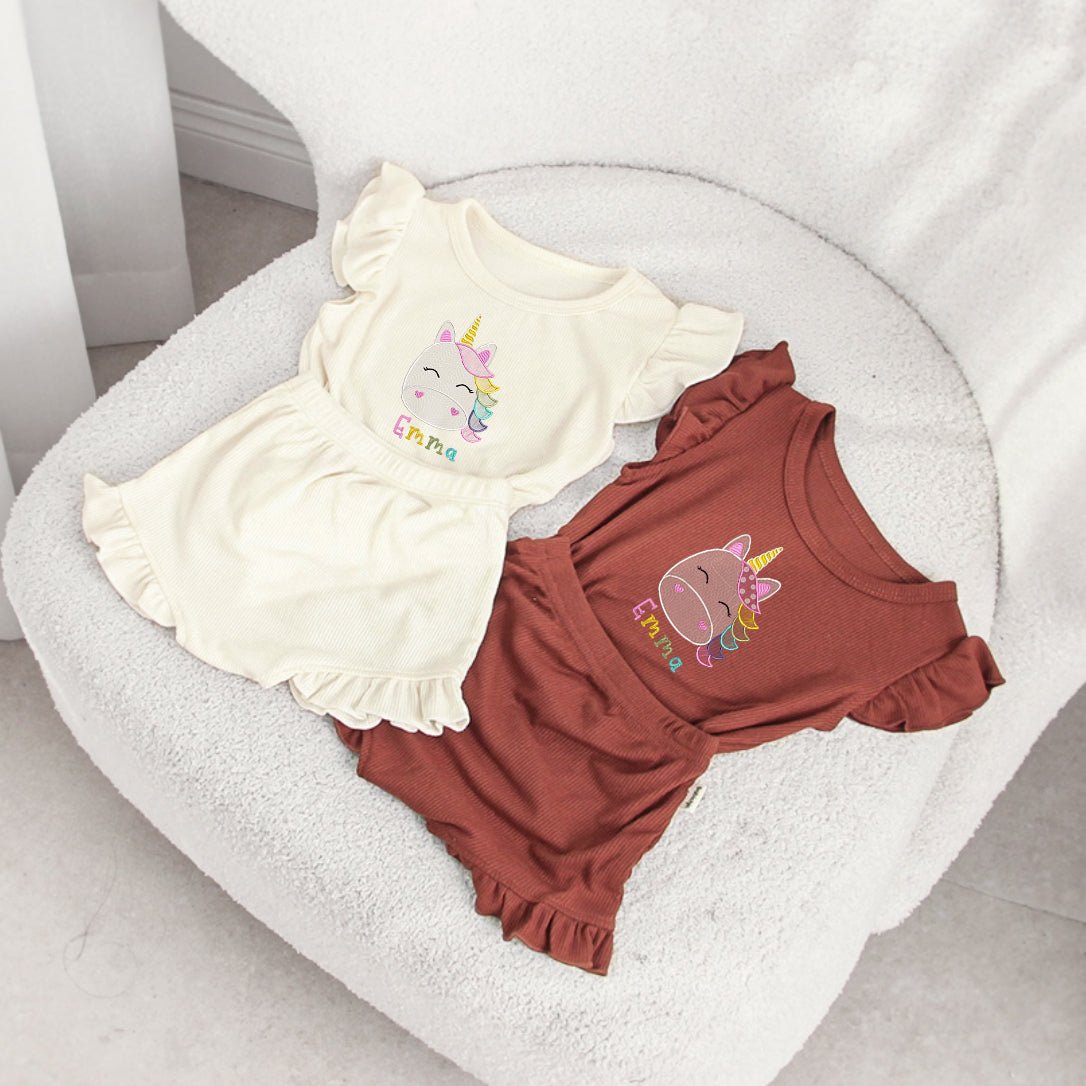 Personalized Fairy Wing Top & Bottom Baby Must Haves, Tshirt & Pants, Embroidered Name For Walking Outfits - BabiChic