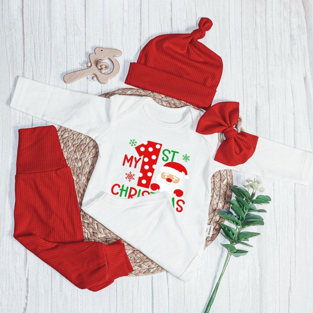 Personalized First Christmas Baby Onesie and Long Pants Set | My 1st Christmas with Santa Bodysuit - BabiChic