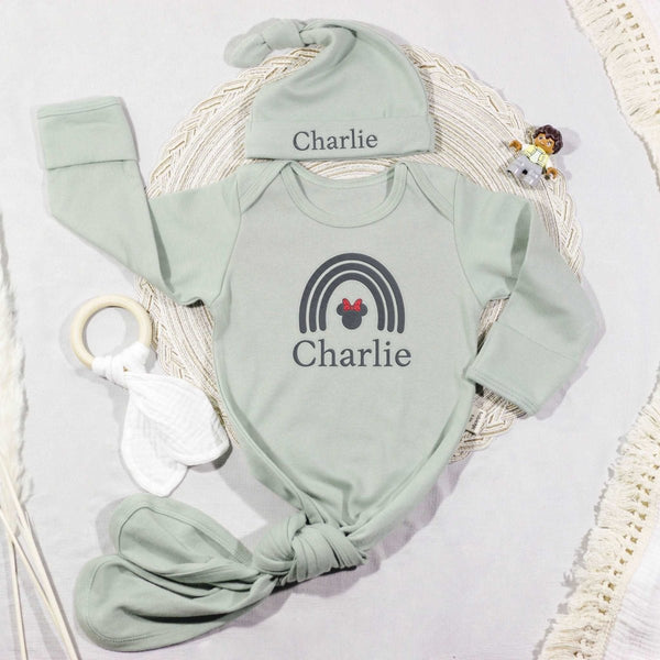 Personalized Knotted Gown Baby Clothes Must Haves, Coming Home Outfit, Embroidered Baby Name - BabiChic