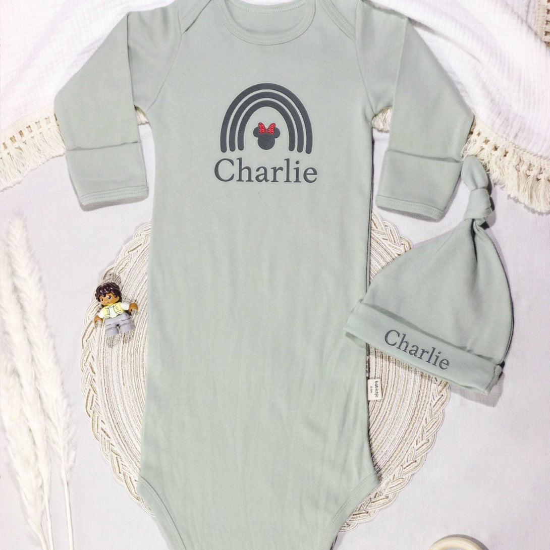 Personalized Knotted Gown Baby Clothes Must Haves, Coming Home Outfit, Embroidered Baby Name - BabiChic