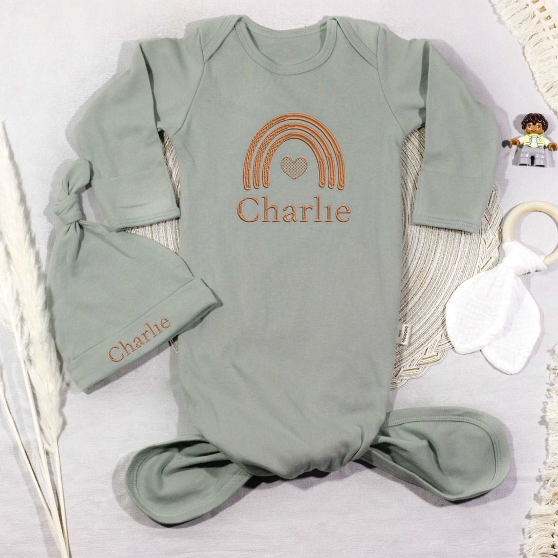 Personalized Knotted Gown Baby Clothes Must Haves, Coming Home Outfit, Embroidered Baby Name - BabiChic