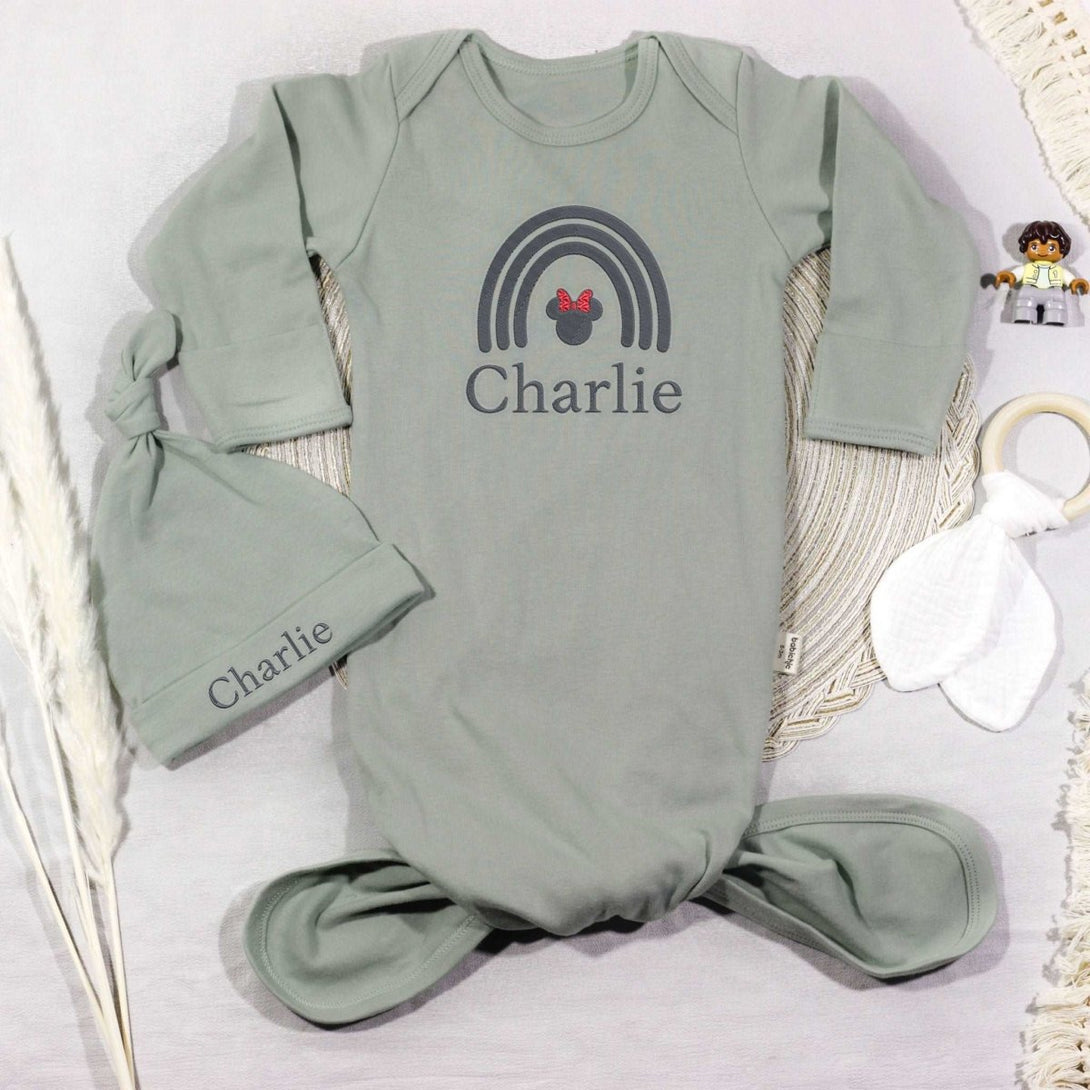 Personalized Knotted Gown Baby Clothes Must Haves, Coming Home Outfit, Embroidered Baby Name - BabiChic