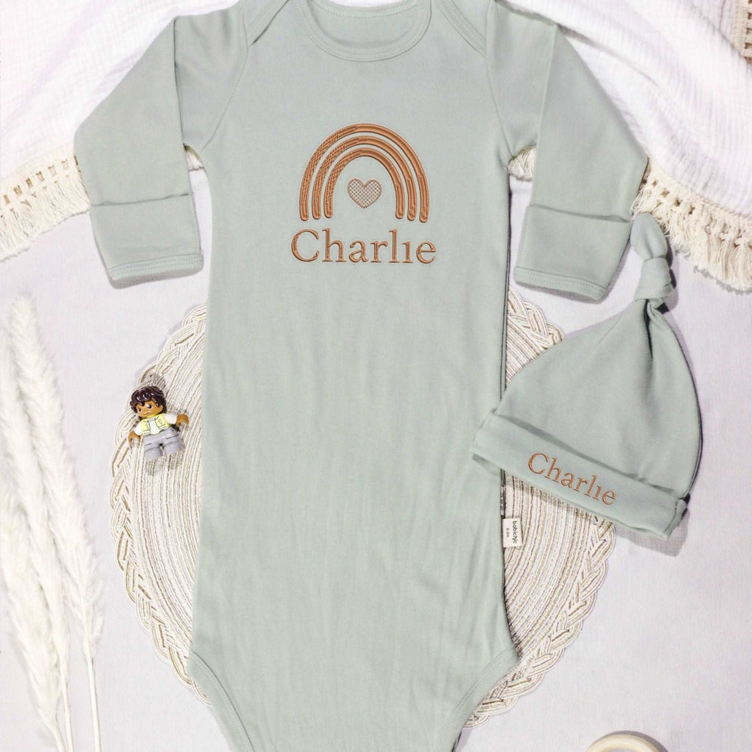 Personalized Knotted Gown Baby Clothes Must Haves, Coming Home Outfit, Embroidered Baby Name - BabiChic