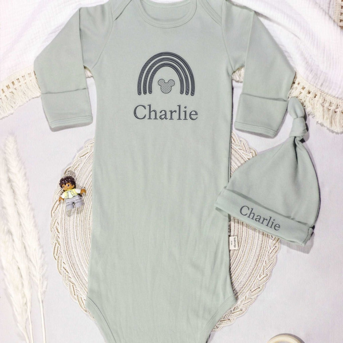 Personalized Knotted Gown Baby Clothes Must Haves, Coming Home Outfit, Embroidered Baby Name - BabiChic