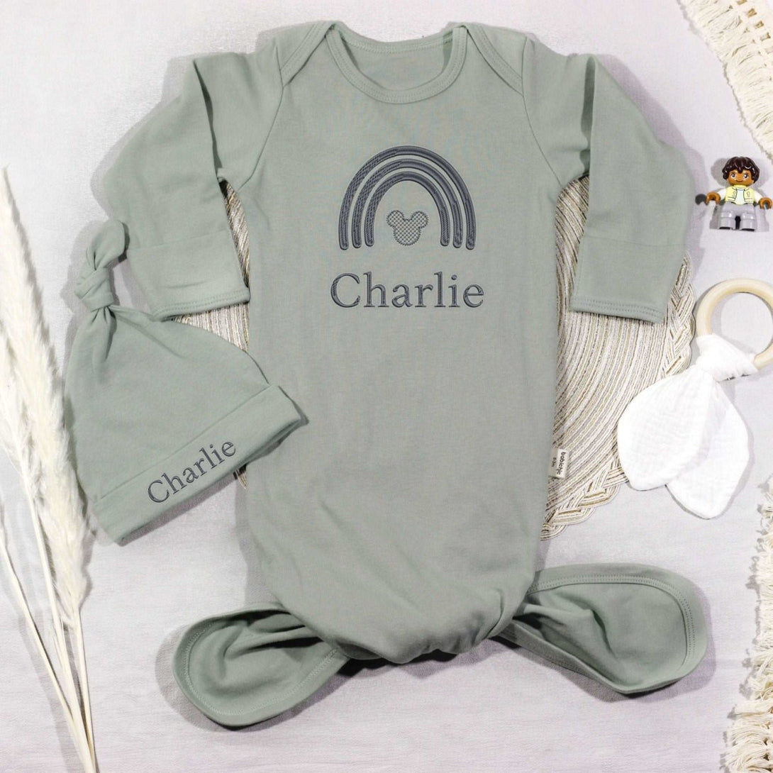 Personalized Knotted Gown Baby Clothes Must Haves, Coming Home Outfit, Embroidered Baby Name - BabiChic