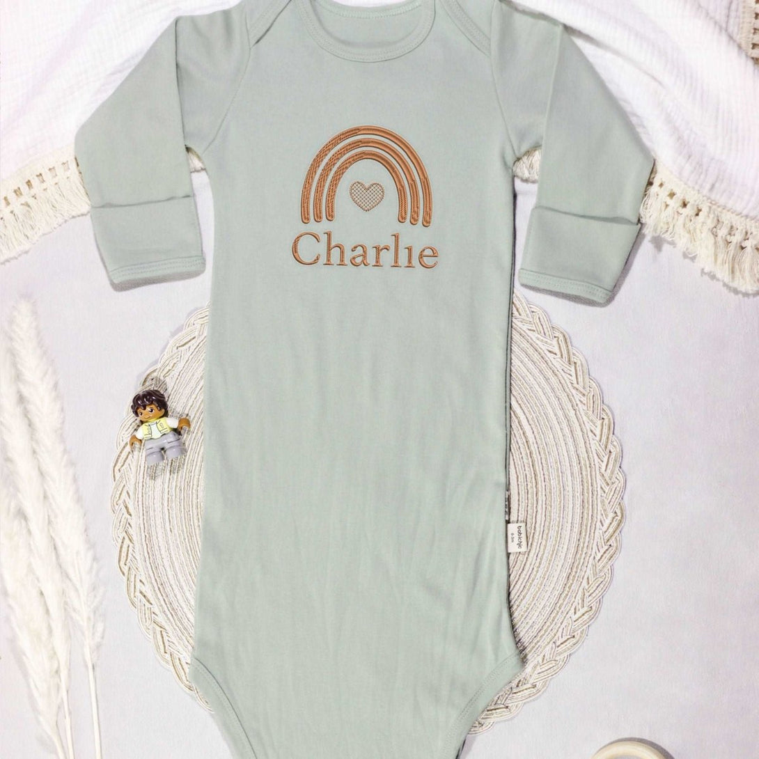 Personalized Knotted Gown Baby Clothes Must Haves, Coming Home Outfit, Embroidered Baby Name - BabiChic