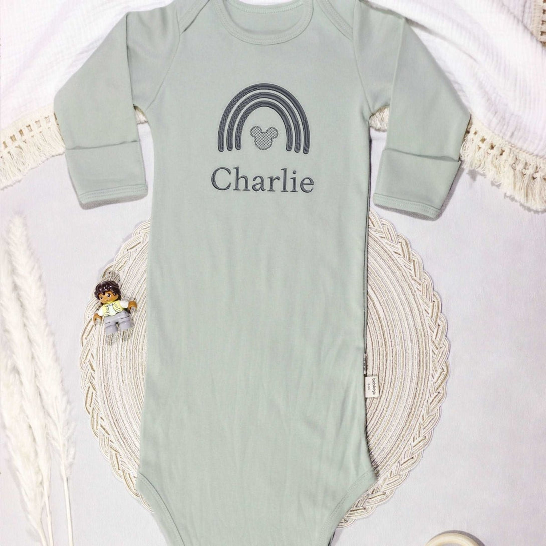 Personalized Knotted Gown Baby Clothes Must Haves, Coming Home Outfit, Embroidered Baby Name - BabiChic