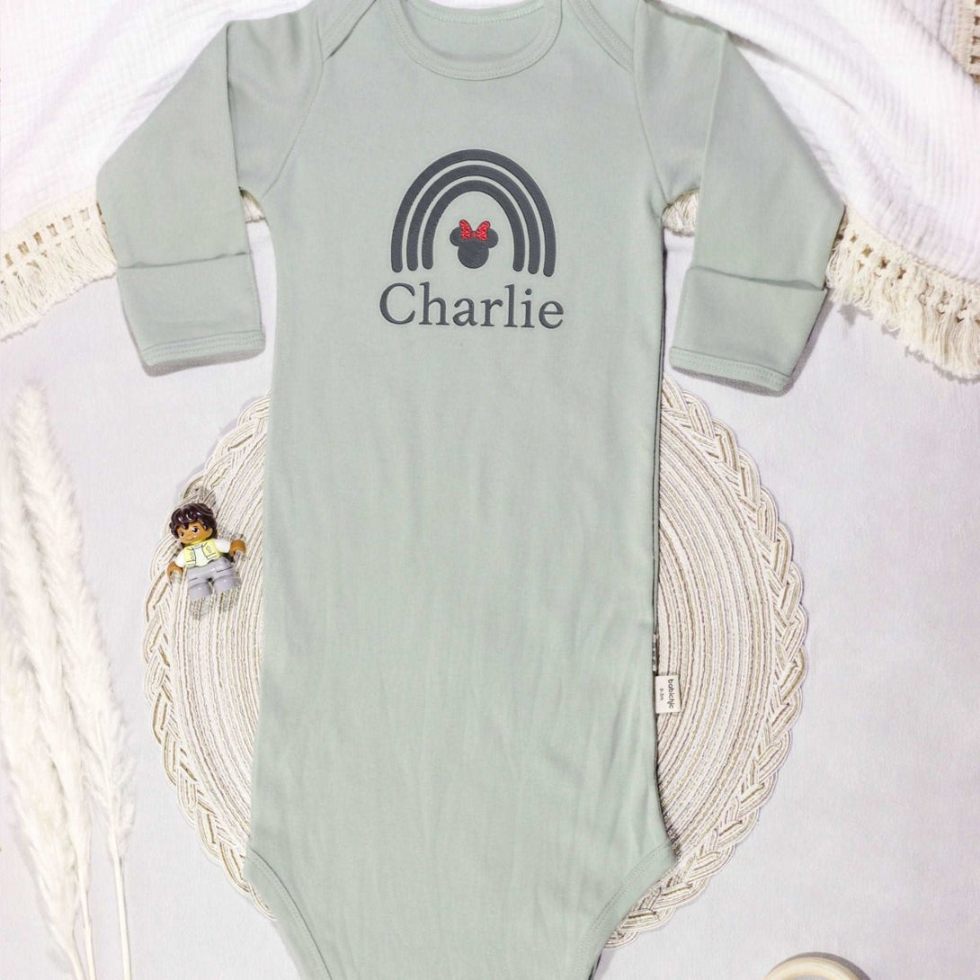 Personalized Knotted Gown Baby Clothes Must Haves, Coming Home Outfit, Embroidered Baby Name - BabiChic