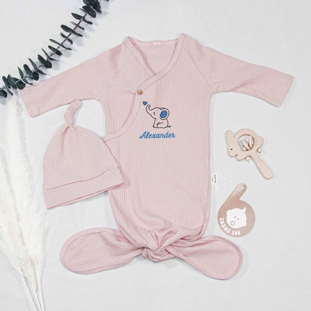 Personalized Knotted Gown Baby Clothes Must Haves, Coming Home Outfit With Embroidered Name For Boys - BabiChic