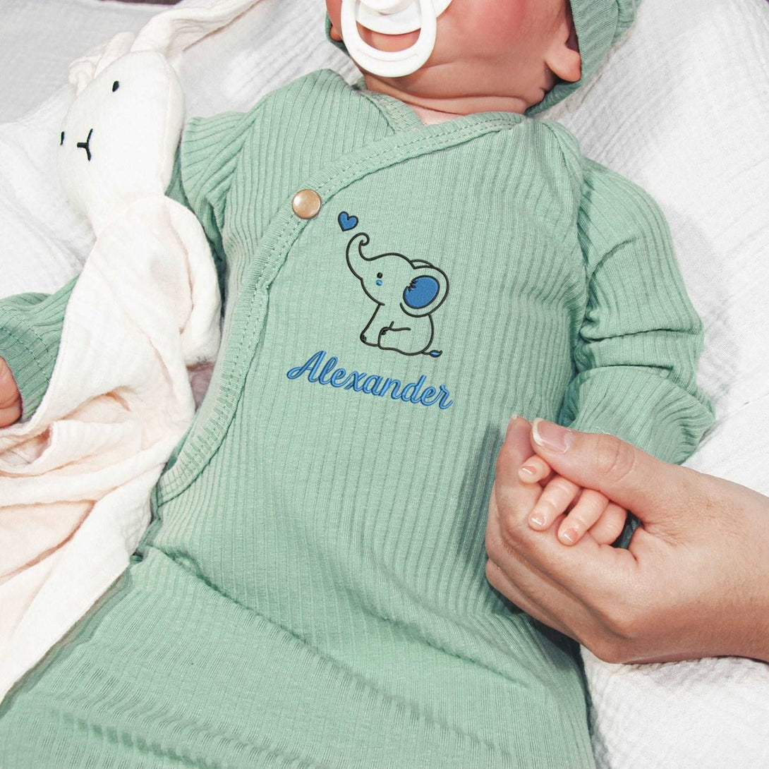 Personalized Knotted Gown Baby Clothes Must Haves, Coming Home Outfit With Embroidered Name For Boys - BabiChic