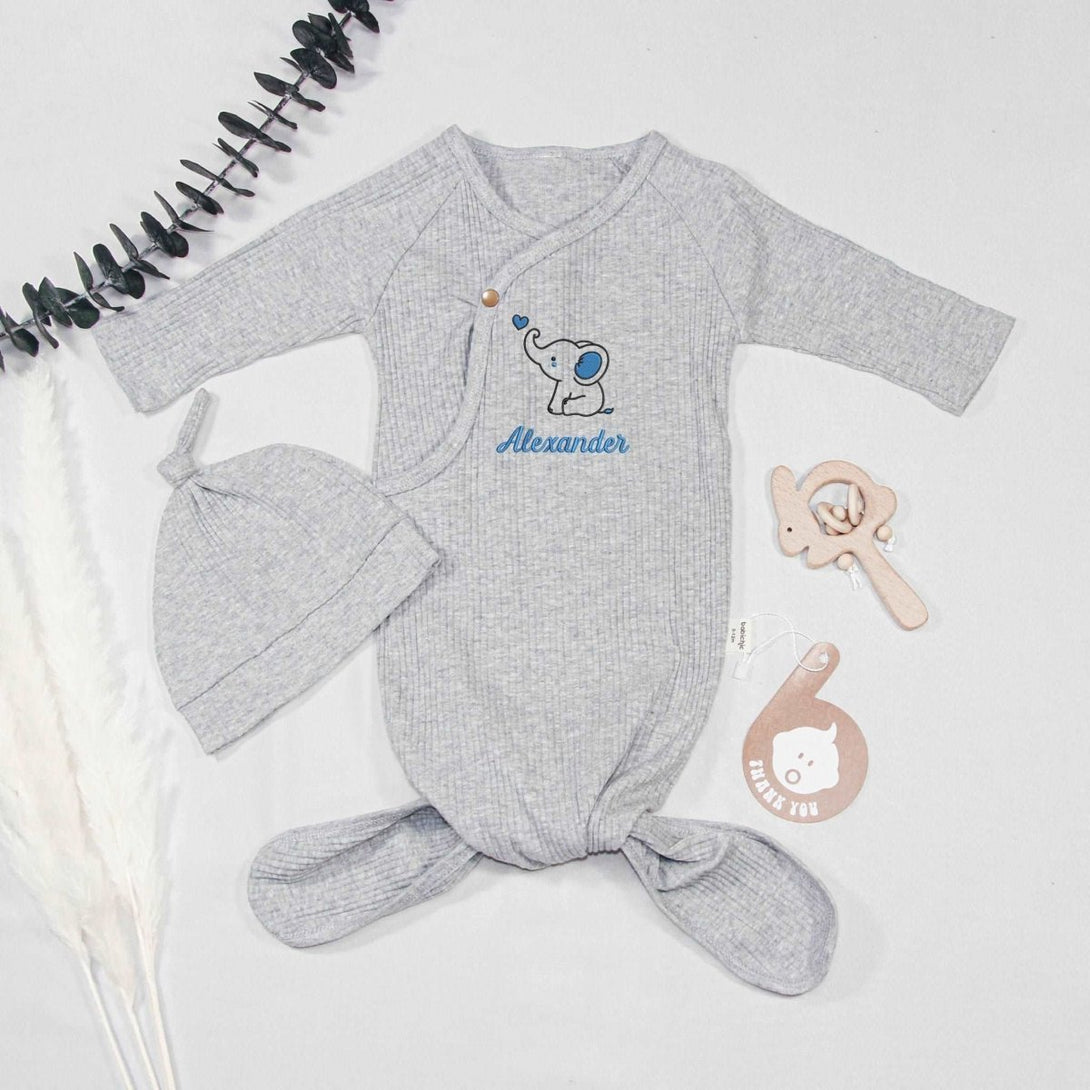 Personalized Knotted Gown Baby Clothes Must Haves, Coming Home Outfit With Embroidered Name For Boys - BabiChic