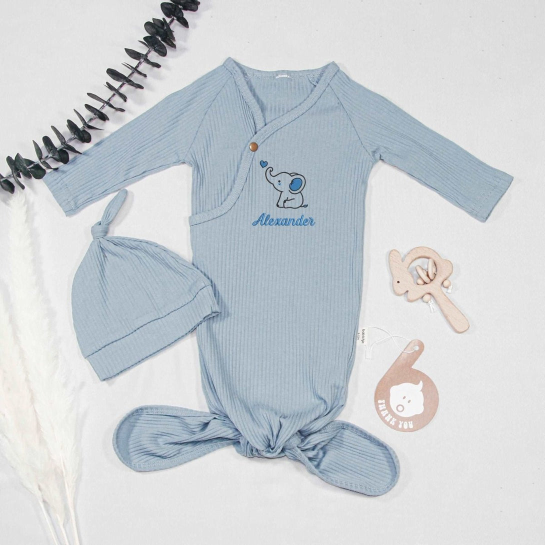 Personalized Knotted Gown Baby Clothes Must Haves, Coming Home Outfit With Embroidered Name For Boys - BabiChic