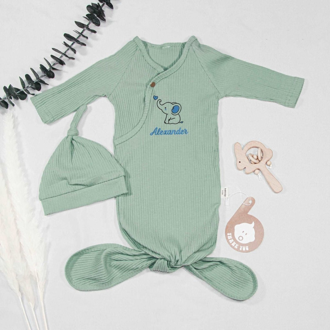 Personalized Knotted Gown Baby Clothes Must Haves, Coming Home Outfit With Embroidered Name For Boys - BabiChic