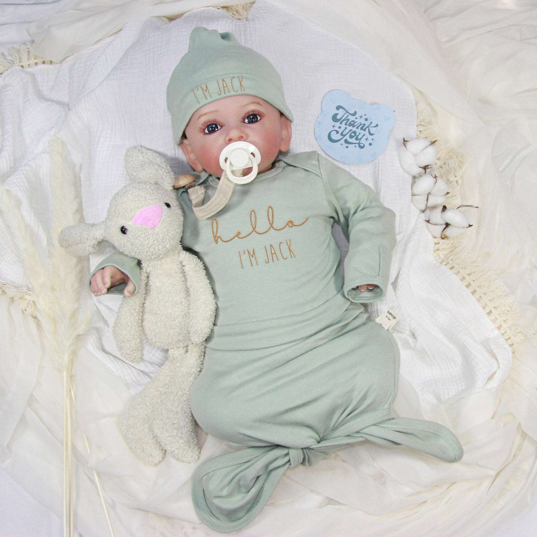 Personalized Knotted Gown Baby Clothes Must Haves, Gender Neutral Newborn Going Home Outfit With Embroidered Name - BabiChic