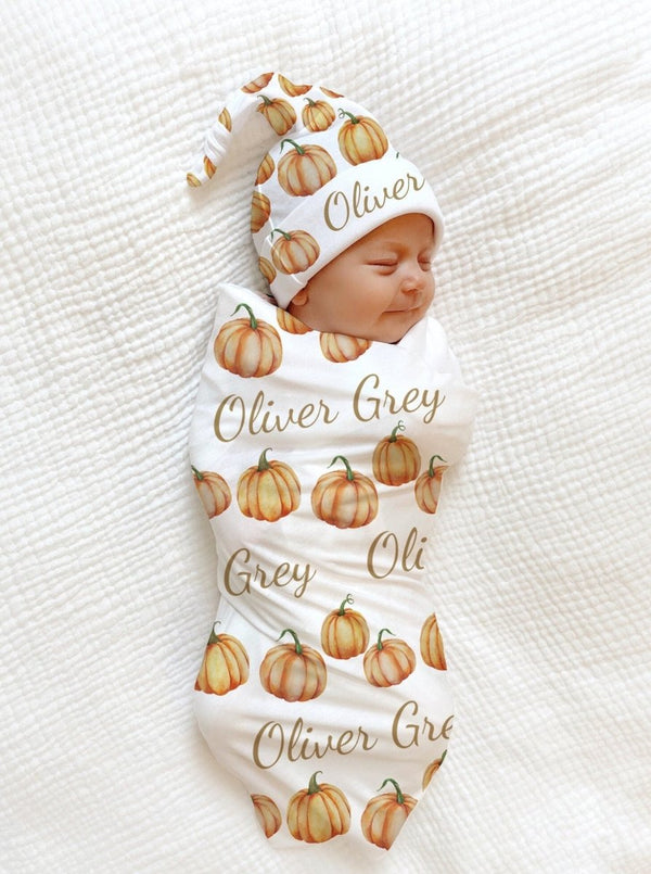 PERSONALIZED Little Pumpkin Swaddle Fall Gender Neutral Baby Shower Gift Baby’s First Halloween Thanksgiving Baby Boy Coming Home Outfit - BabiChic