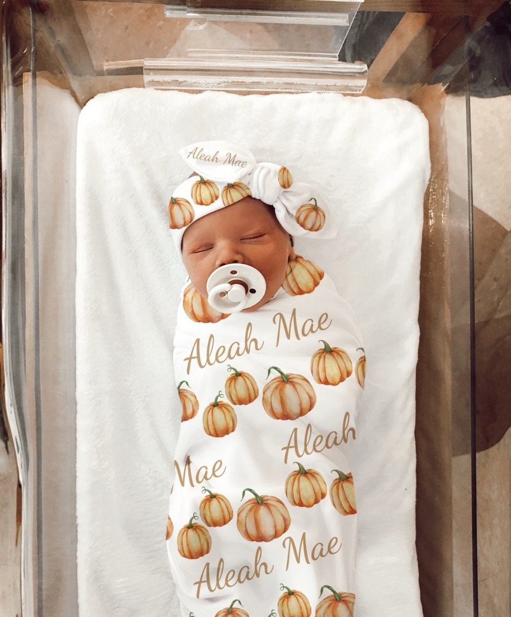 PERSONALIZED Little Pumpkin Swaddle Fall Gender Neutral Baby Shower Gift Baby’s First Halloween Thanksgiving Baby Boy Coming Home Outfit - BabiChic