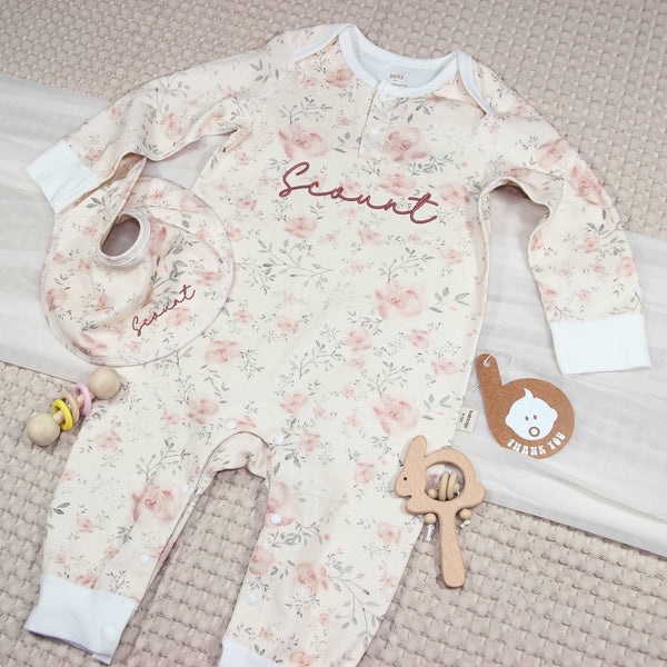 Personalized Long Sleeve Baby Romper, Floral Pattern For Walking Outfits, Family Gatherings - BabiChic