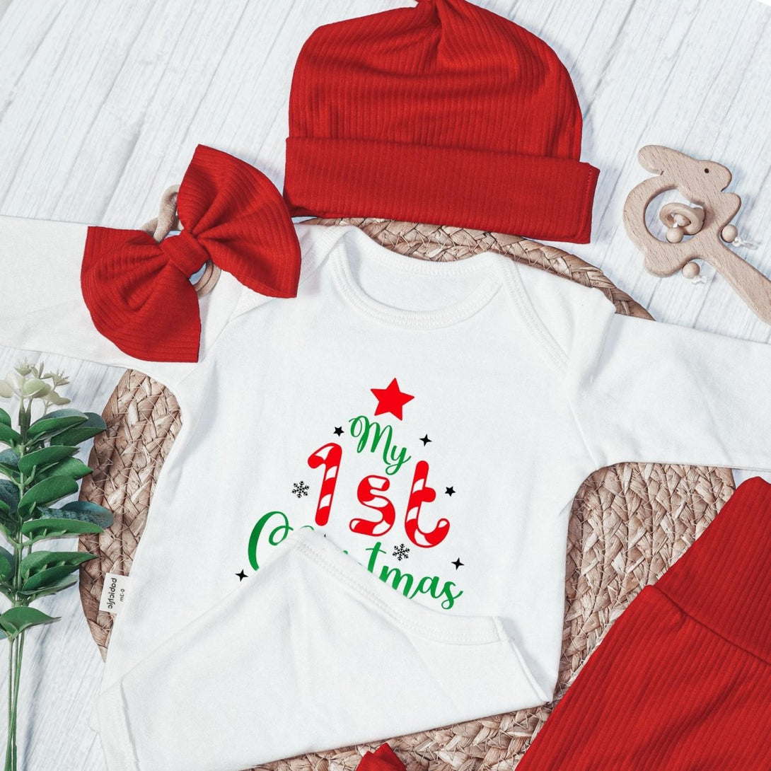 Personalized My 1st Christmas Onesie and Long Pants Set | My First Baby Onesie | Cute Holiday Bodysuit - BabiChic