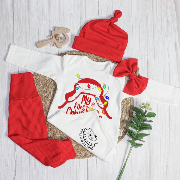 Personalized My First Christmas Baby Onesie and Long Pants Set | Custom Shitters Full Christmas Bodysuit - BabiChic