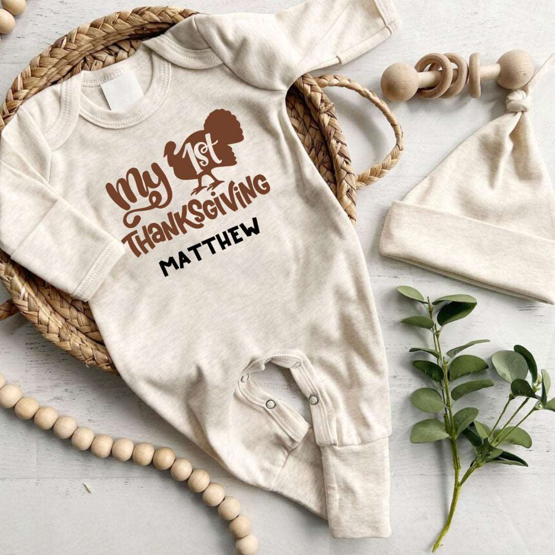 Personalized My First Thanksgiving Neutral Romper – Fall Joy Youth - BabiChic