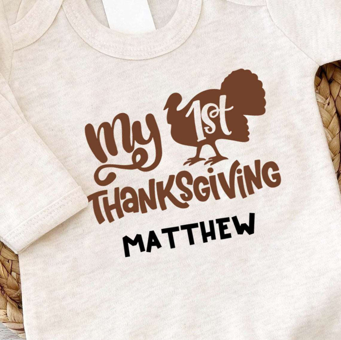 Personalized My First Thanksgiving Neutral Romper – Fall Joy Youth - BabiChic