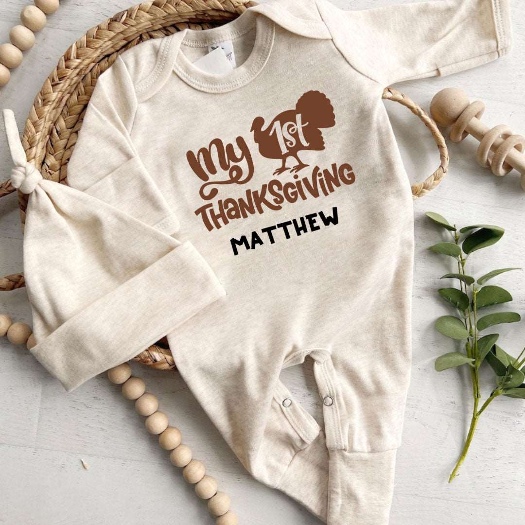 Personalized My First Thanksgiving Neutral Romper – Fall Joy Youth - BabiChic