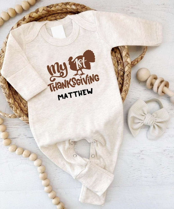 Personalized My First Thanksgiving Neutral Romper – Fall Joy Youth - BabiChic