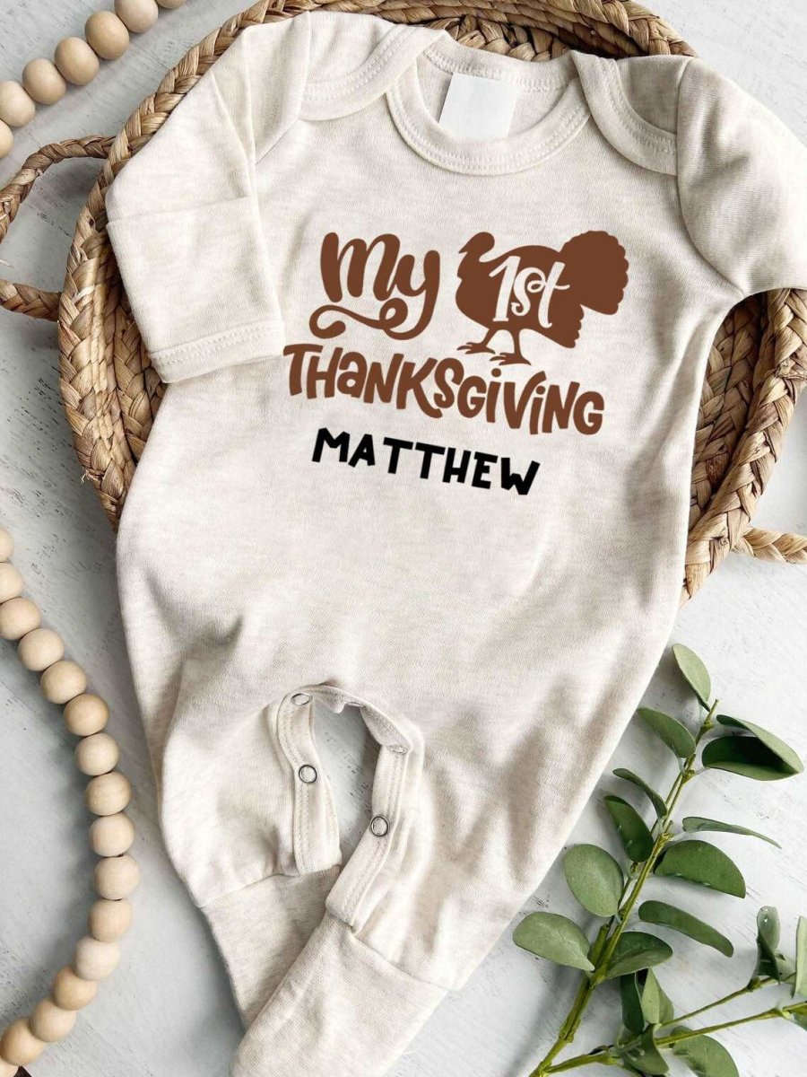 Personalized My First Thanksgiving Neutral Romper – Fall Joy Youth - BabiChic