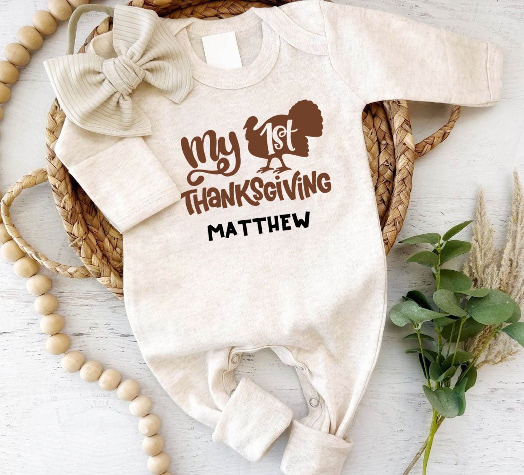 Personalized My First Thanksgiving Neutral Romper – Fall Joy Youth - BabiChic