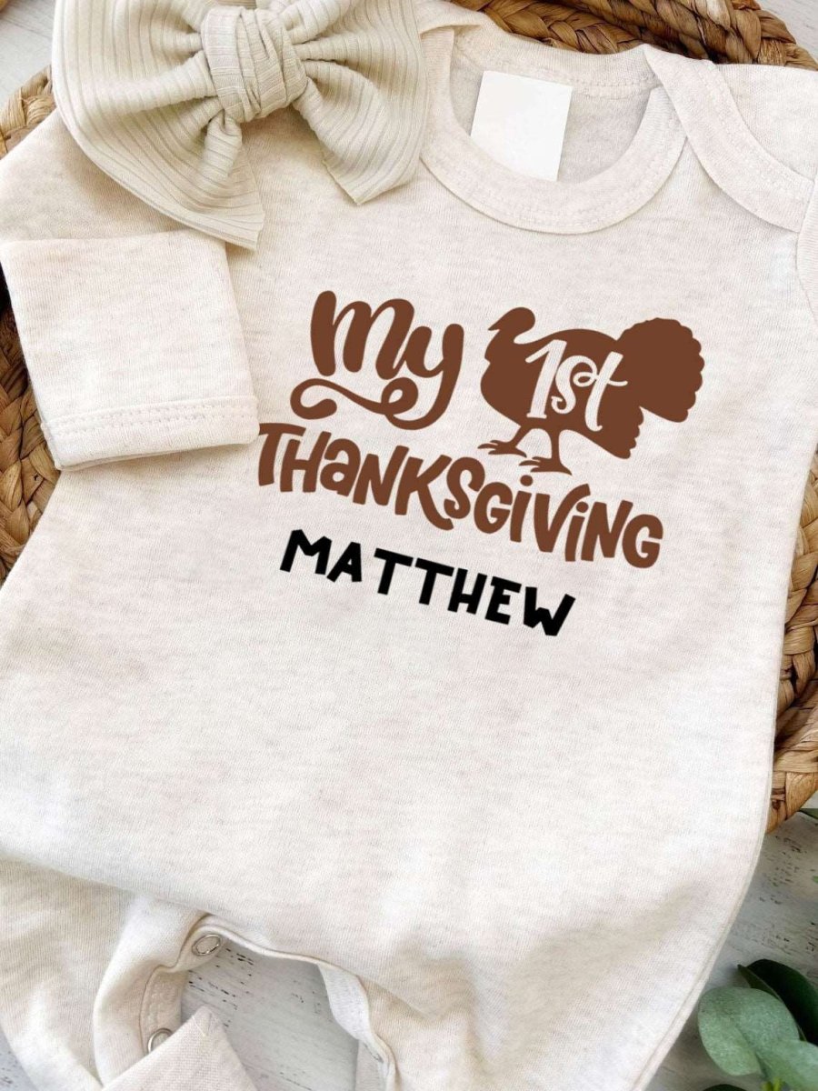 Personalized My First Thanksgiving Neutral Romper – Fall Joy Youth - BabiChic