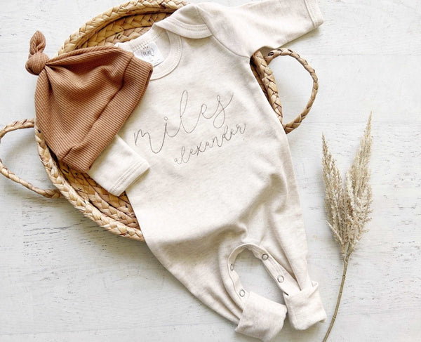 Personalized Neutral Baby Romper Custom Name Infant Coming Home Outfit, Baby Shower Gift, Custom Annoucement - BabiChic