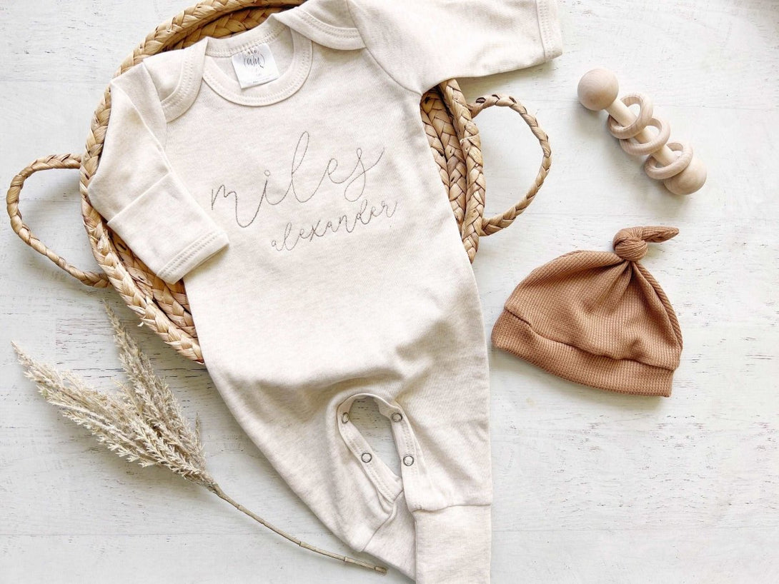 Personalized Neutral Baby Romper Custom Name Infant Coming Home Outfit, Baby Shower Gift, Custom Annoucement - BabiChic