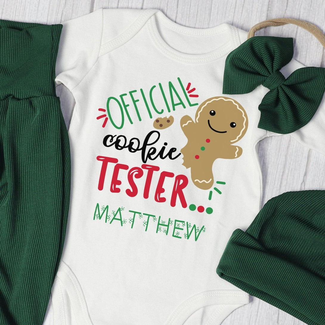 Personalized Official Cookie Tester Baby Onesie and Long Pants Set | Cute Cookie Tester Christmas Bodysuit - BabiChic