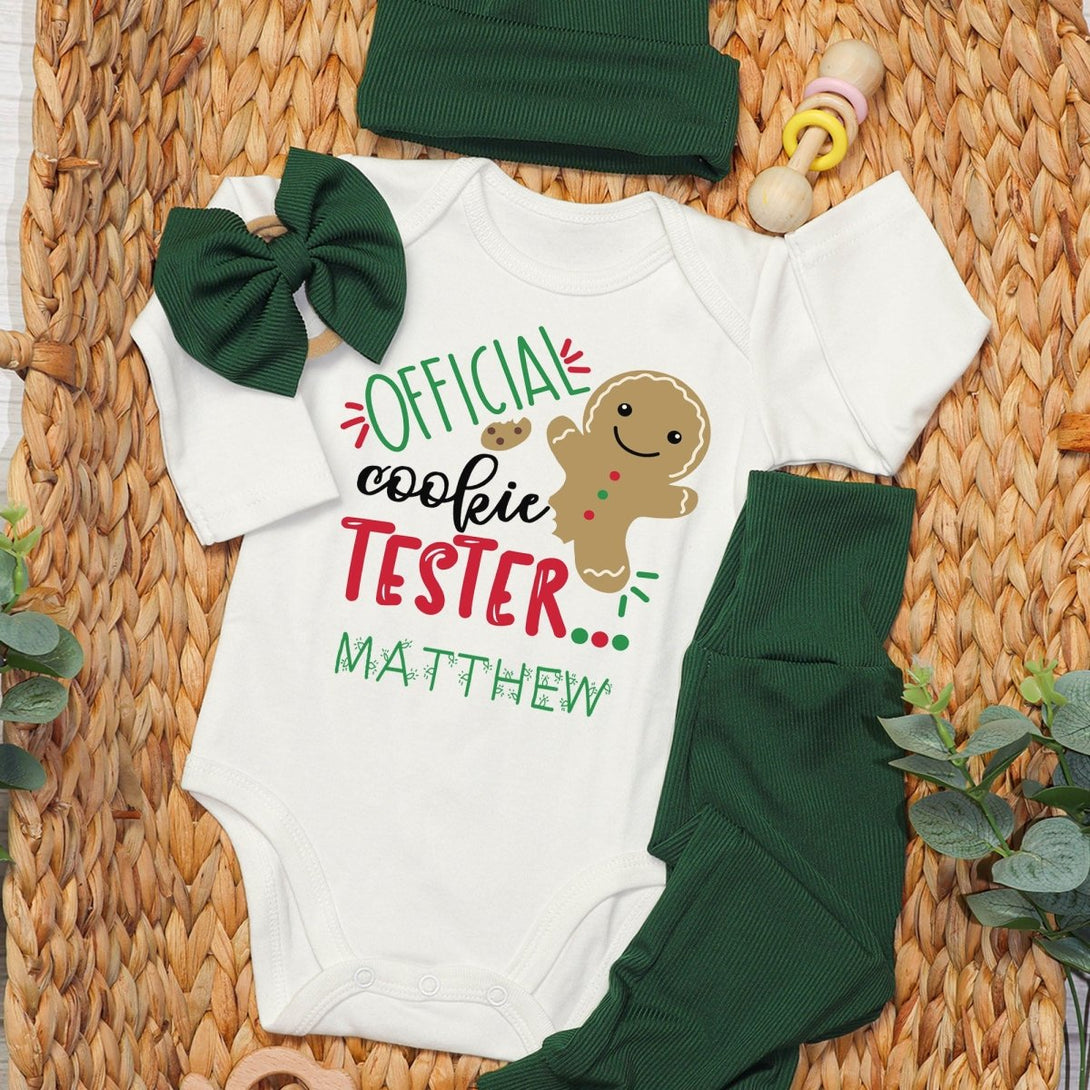 Personalized Official Cookie Tester Baby Onesie and Long Pants Set | Cute Cookie Tester Christmas Bodysuit - BabiChic