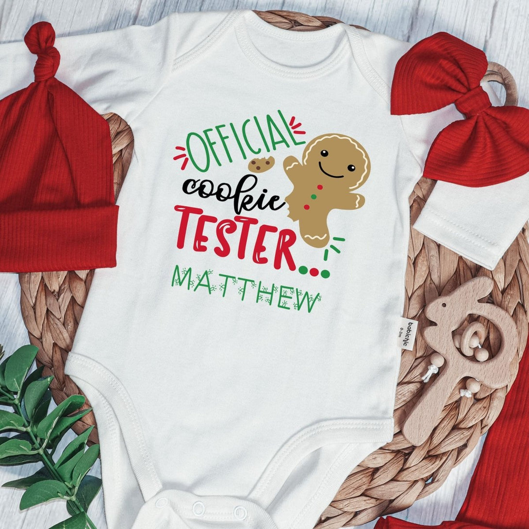 Personalized Official Cookie Tester Baby Onesie and Long Pants Set | Cute Cookie Tester Christmas Bodysuit - BabiChic